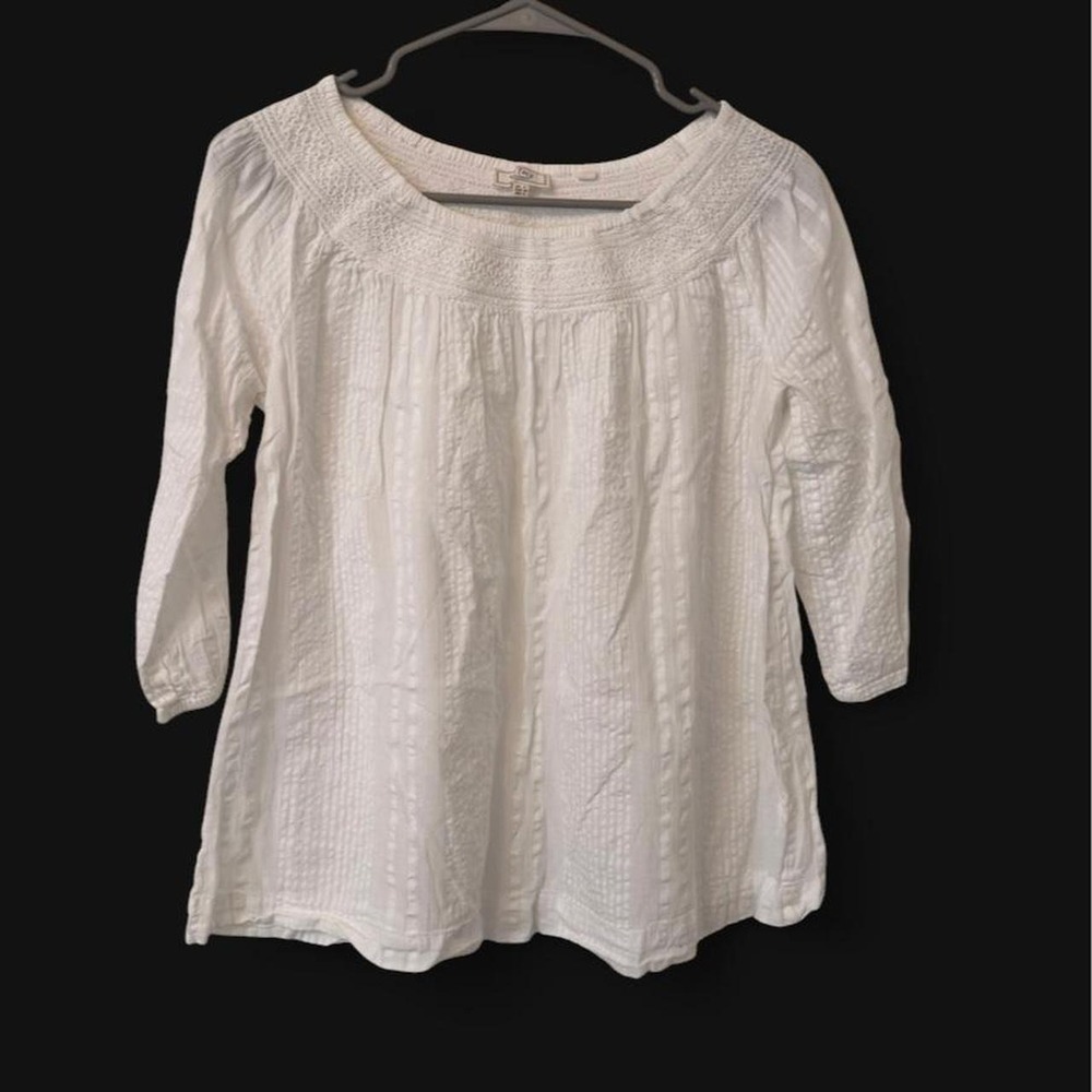 Fat Face White Textured Smocked Top